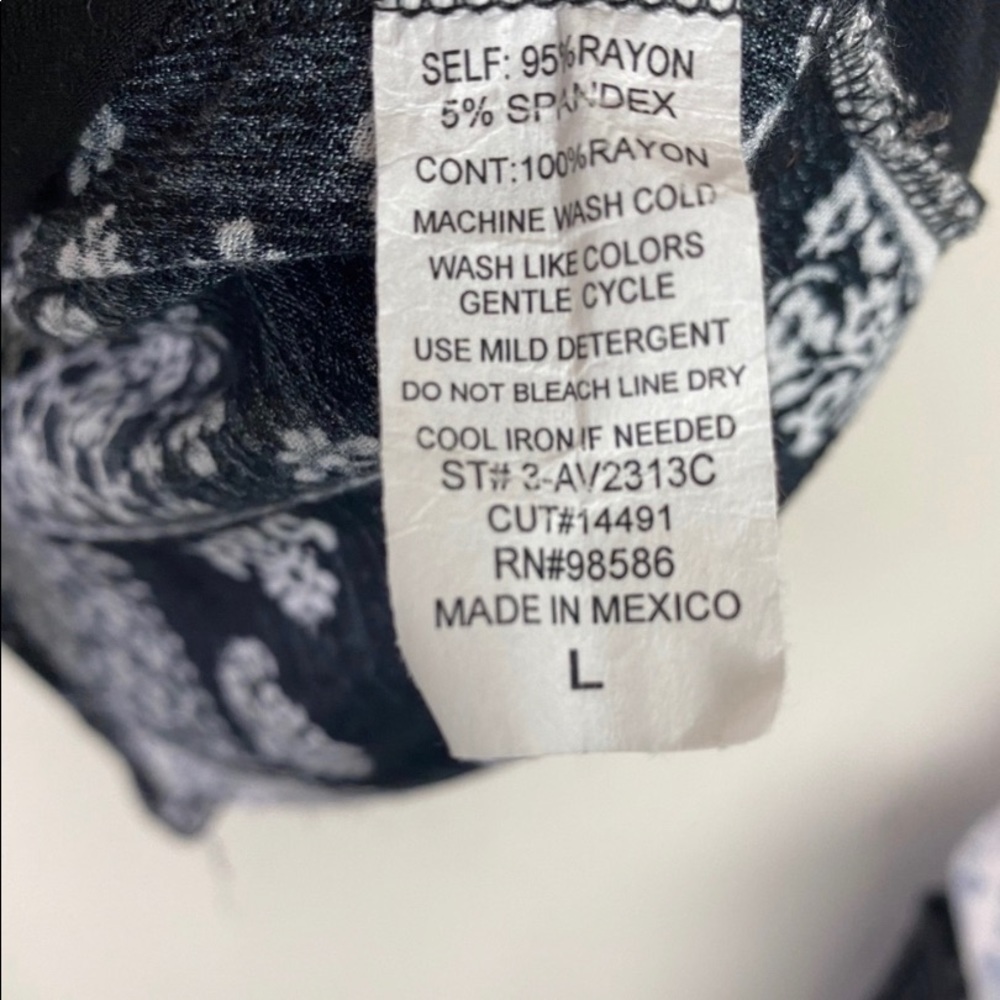 Ava James Black Blouse Patterned Button Down Back… - image 5